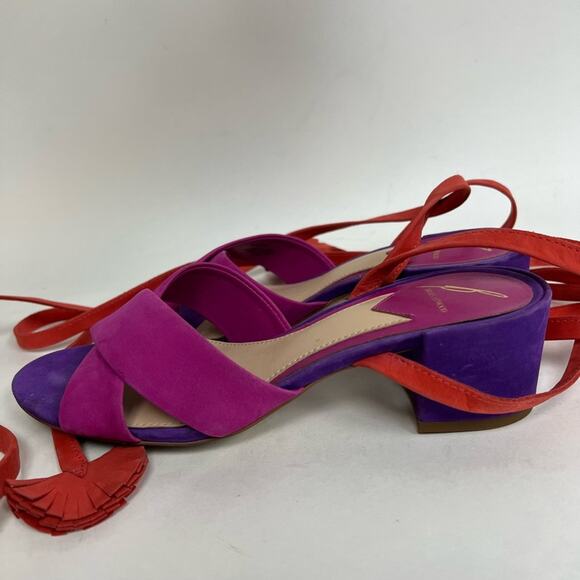 Brian Atwood Astor Colorblock Lace Up Sandals Pink Purple Suede Heels Size 7 - Picture 5 of 9